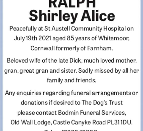 Family pays tribute to great gran Shirley Alice Ralph