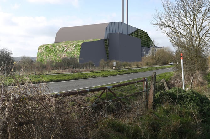 A computer simulation of the proposed Veolia incinerator in the Wey Valley off the A31 near Alton