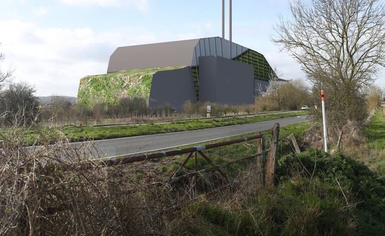 A computer simulation of the proposed Veolia incinerator in the Wey Valley off the A31 near Alton
