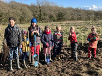 Children get digging to create a hedge at Blacknest Fields