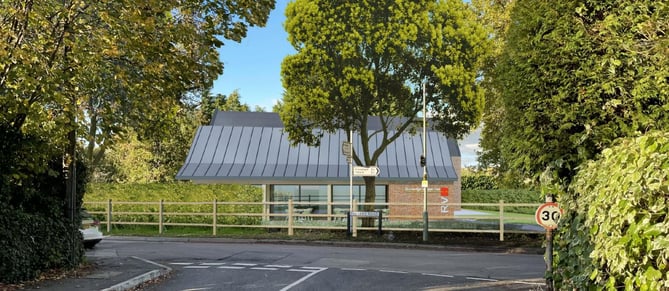 An artist’s impression of the proposed new Rowledge Village Hall as visualised from School Road