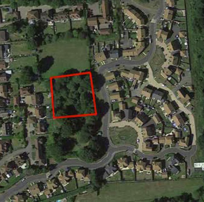 The red square was a proposed site for four houses in Medstead.