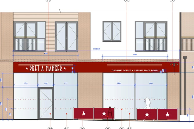 The proposed shopfront of Pret A Manger’s Brightwells Yard unit