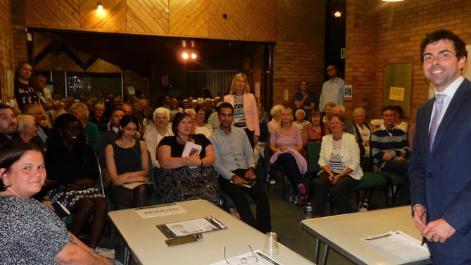 Cllr Andy Tree, right, hosts a public meeting with the NHS clinical commissioning group at the Forest Community Centre on September 2nd 2019.