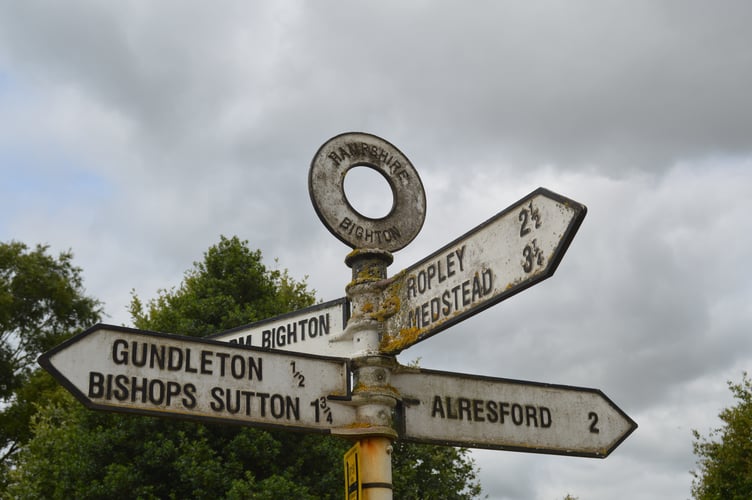 Road sign in Bighton.
