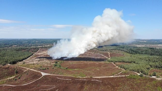 An aerial view of the July 24 wildfire at Hankley Common, taken by a fire service helicopter