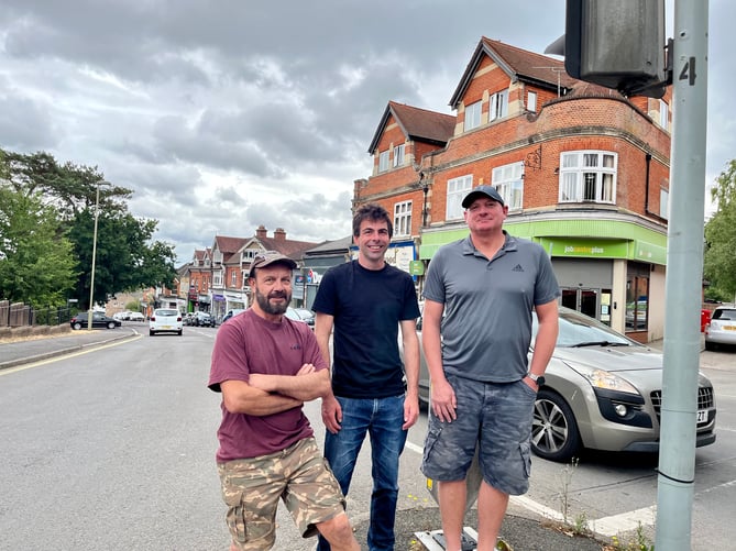 From left: Cllr Roger Russell, Cllr Andy Tree and Gary Newell. Chalet Hill, Bordon, July 25th 2022.