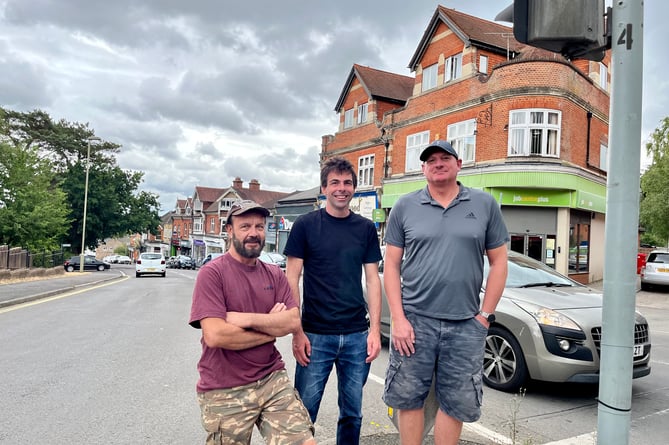 From left: Cllr Roger Russell, Cllr Andy Tree and Gary Newell. Chalet Hill, Bordon, July 25th 2022.