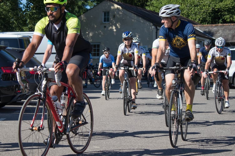 Alton Cycling Club members starting the Jim Woods Memorial Ride at Beech Village Hall, July 10th 2022.