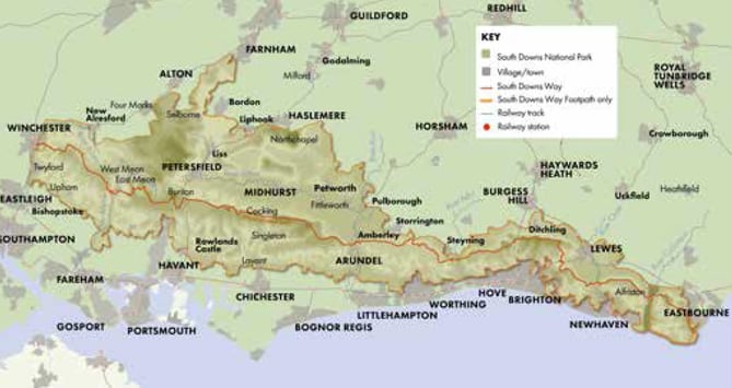 Map of the South Downs National Park.