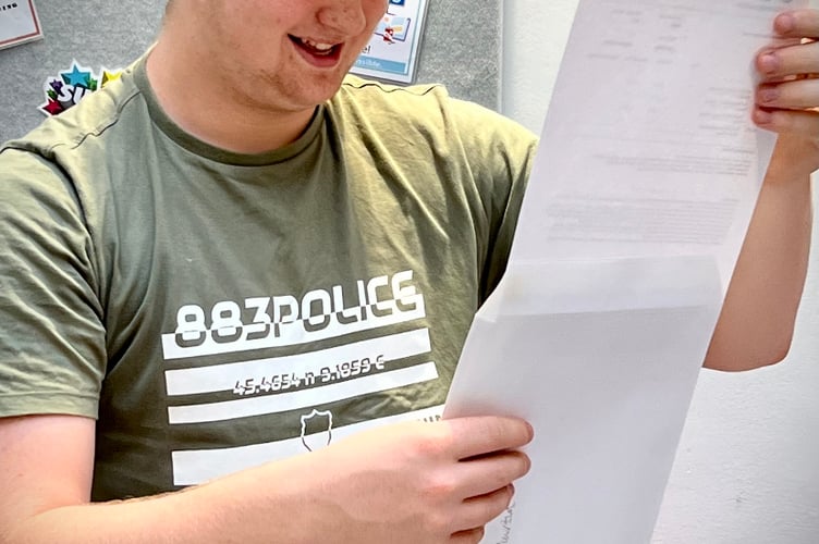 An Undershaw pupil celebrates his exam results, August 25th 2022.