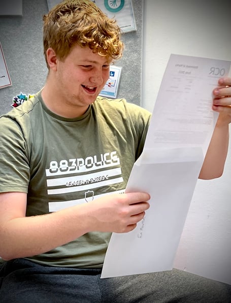An Undershaw pupil celebrates his exam results, August 25th 2022.