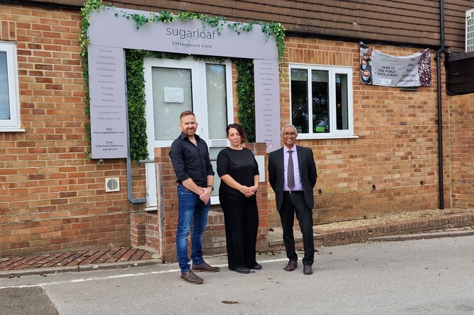 From left: Rob Strange, Kelly Warren and Raj Jeyasingam outside the Sugarloaf café in Anstey Park, September 2022.