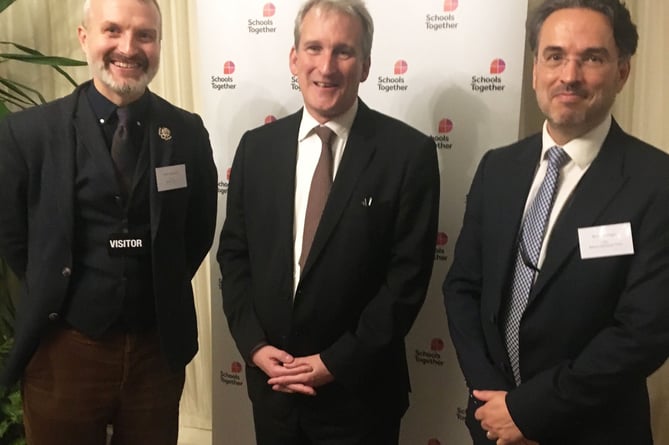 Head of Bedales Will Goldsmith (left) and Bohunt Education Trust chief executive officer Neil Strowger (right) met East Hampshire MP Damian Hinds at the Houses of Parliament