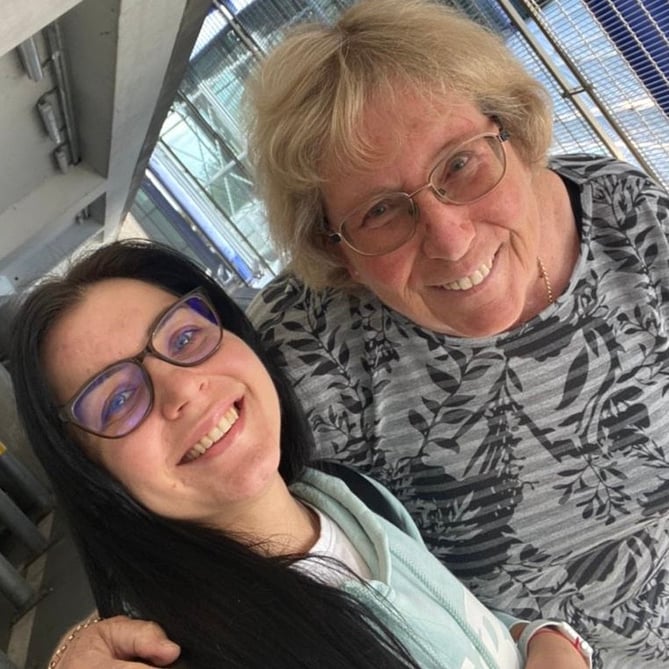 Angela Wheeler (right) welcomes Dana Palieshko to the UK