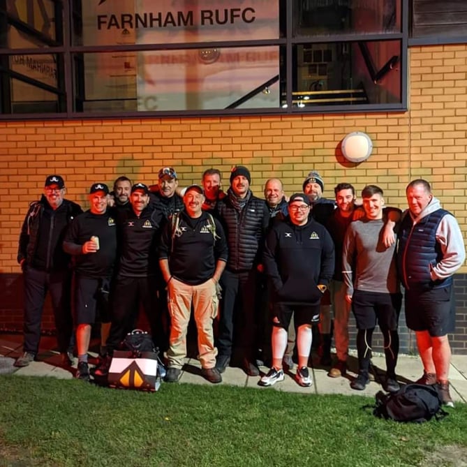 The team of Farnham players who walked overnight from Twickenham to the club ahead of the home game on November 12