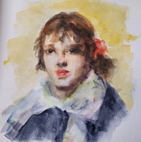 Publicity poster for Alton Library watercolour portrait painting course, December 2022.