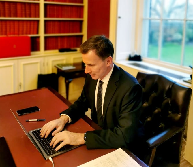 Jeremy Hunt at work in his office in Downing Street