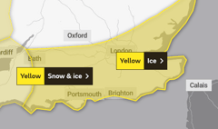 Yellow warning for ice issued in Surrey and Hampshire tonight