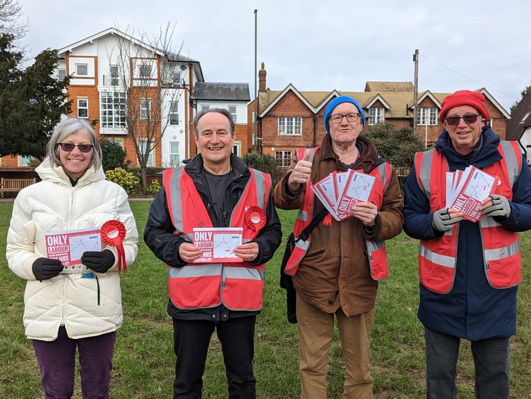 Farnham Labour branch members in Gostrey Meadow during the 'day of action' for the NHS