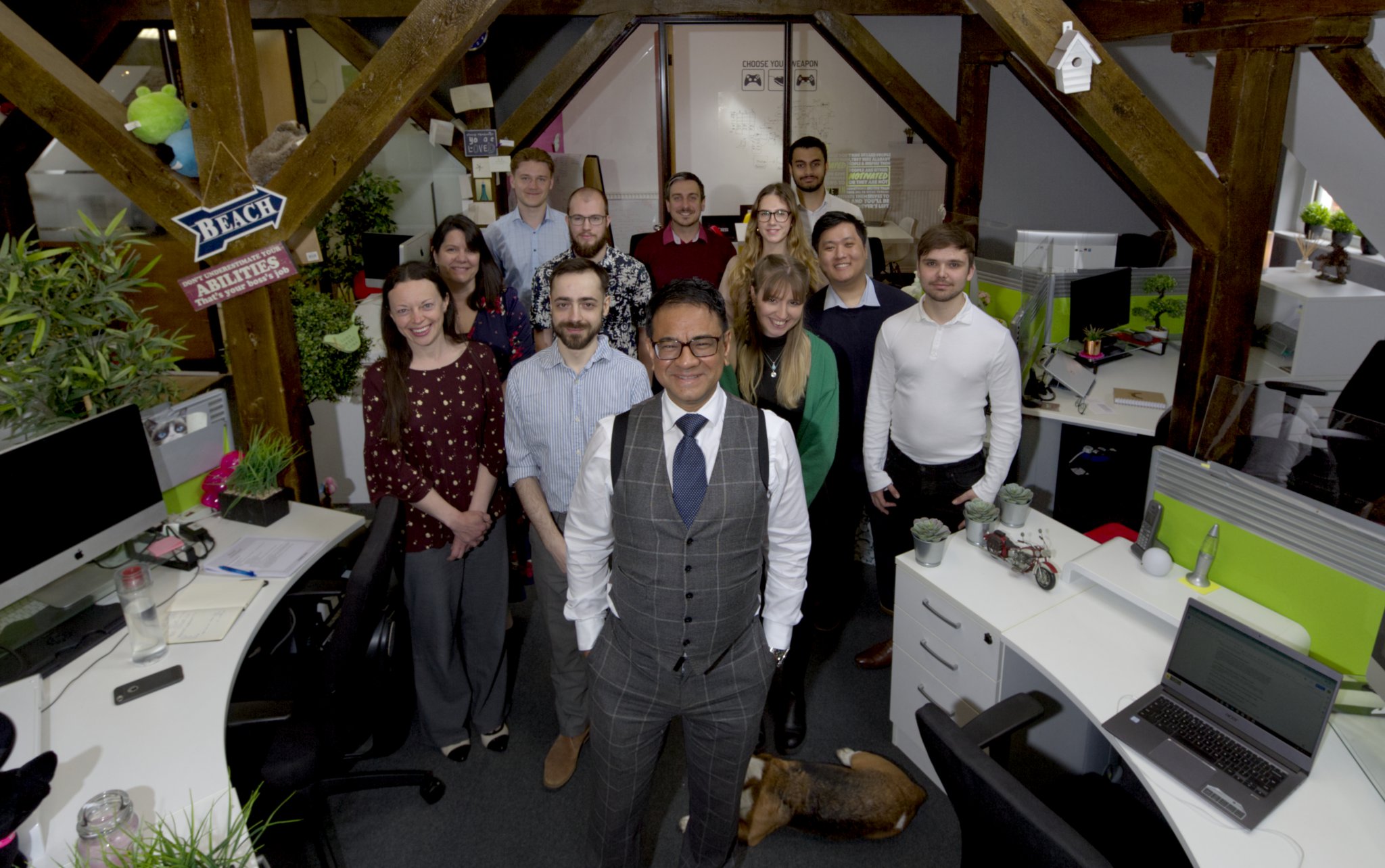 Managing director and founder Saybhan (centre) with Thunderbolt staff at its office in Victoria House, South Street, Farnham