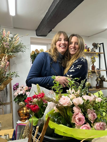 Florists Hannah Dye and Kate Bellamy at their pop-up flower shop at Printy Banana in Alton, February 11th to 14th 2023.