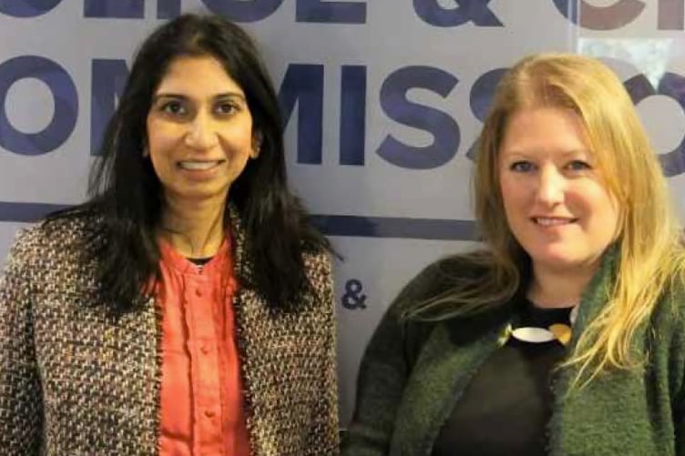 Home secretary Suella Braverman, left, with Hampshire PCC Donna Jones.