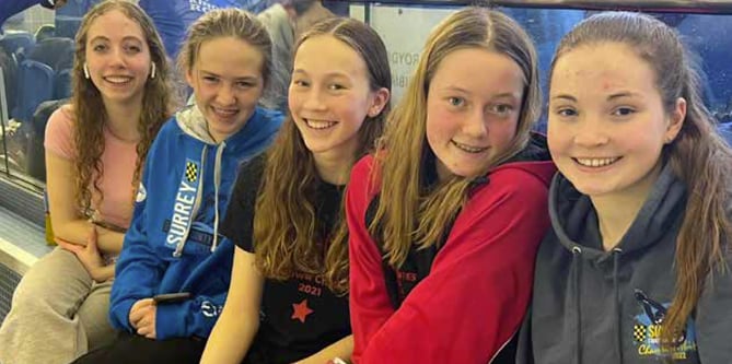 Farnham Swimming Club girls at county championships, February 2023.