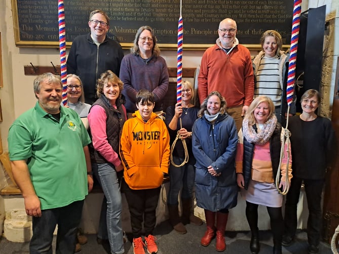 New bellringers, and their expert instructors, training to ‘Ring for the King’ during a special session in Holybourne