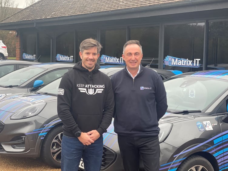 Nic Cronin, managing director of Matrix (right), got to know Whitehill veteran Brian Wood (left) through their love of Portsmouth FC