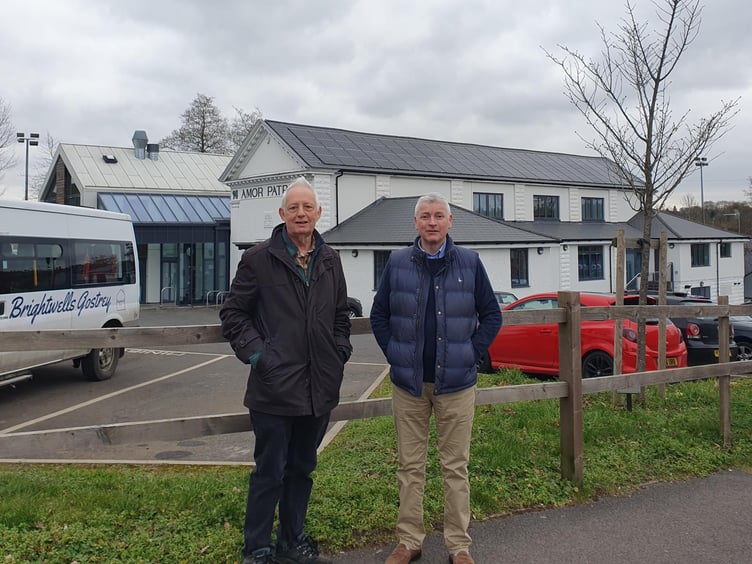 From left to right: Cllr Steve Williams and Cllr Mark Merryweather outside Farnham's Memorial Hall