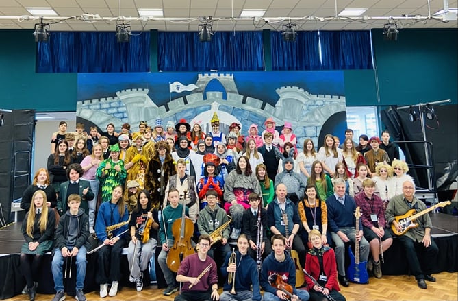 The full cast of Shrek The Musical at Eggar's School, Alton, March 3rd 2023.