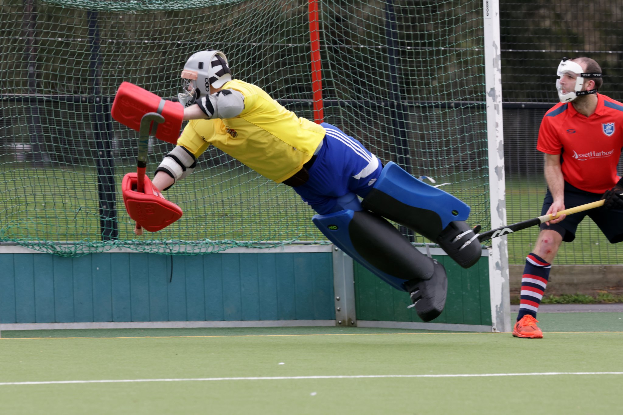 Goalkeeper Hamish Hall in full flight
