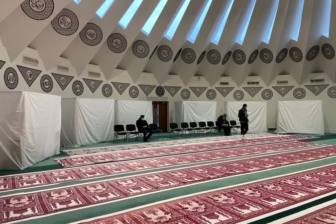 The white tents where nine devotees are performing their ‘itikaf’ at the Mubarak Mosque in Tllford during Ramadan