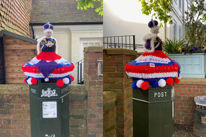 Haslemere High Street's Penfold postbox knitted coronation topper
