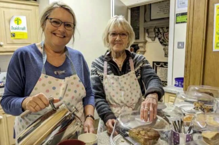 Serving coffee and cake at St Peter's Church in Petersfield.