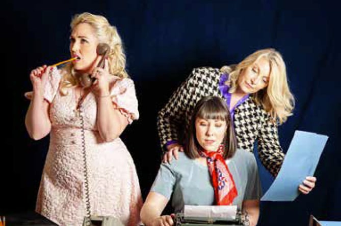 Petersfield Theatre Group, 9 to 5 The Musical, Doralee (Alice Corrigan), Judy (Hannah Lattimer) and Violet (Jacquie Arnott), May 2023.