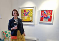 Artist Emma Dunbar speaks at exhibition opening in Farnham