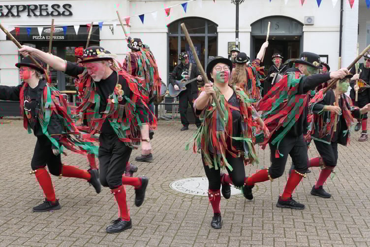 Alton Morris dance in Alton's Market Square on May 7th 2023.