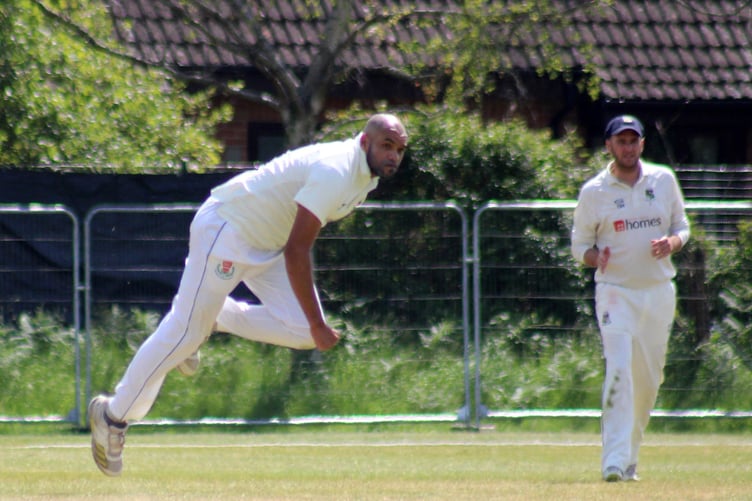 Alton bowler Bash Walters in full flight during the draw against Bournemouth in the Southern Premier League