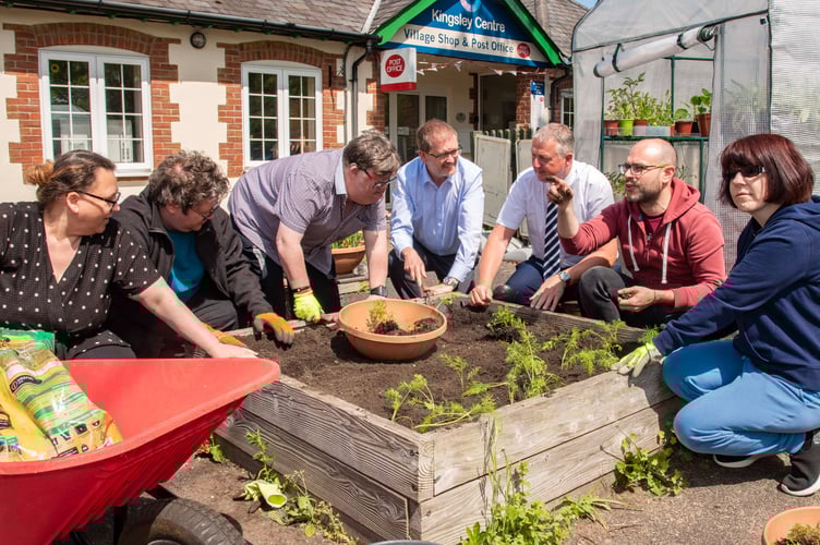 Jane Kincaid (far left), David Piper (fourth from left) and Andy Bright (fifth from left) at the Kingsley Organisation, June 2023. 