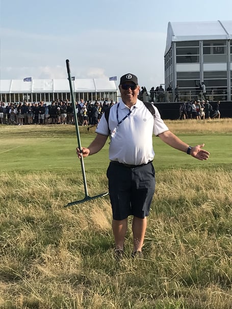 Alton Golf Club greenkeeper Darren Miller raked the bunkers at The Open