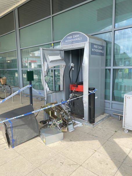 Ram-raided cashpoint, Waitrose, Station Road, Alton, August 16th 2023.