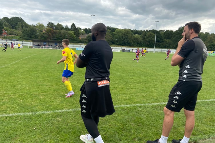 Action from Badshot Lea's 1-0 defeat against Ascot United