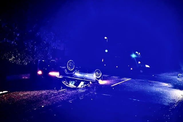 Driver smashes into telegraph pole and rolls car before fleeing
