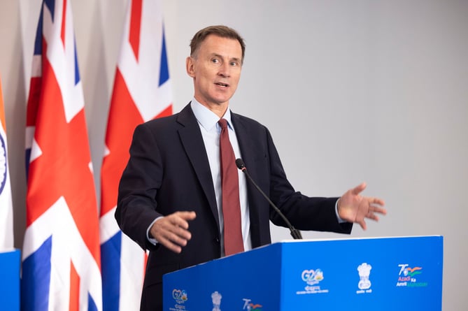Chancellor Jeremy Hunt holds a press conference with Indian Finance Minister Nirmala Sitharaman, during a visit to New Delhi in India for the Economic and Financial Dialogue