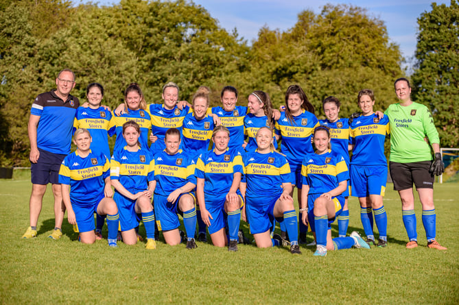 Petersfield Town Ladies pictured in their kit sponsored by Froxfield Stores