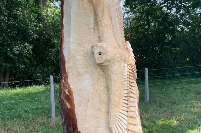 A barn owl was carved into a horse chestnut in Frensham in 2021 