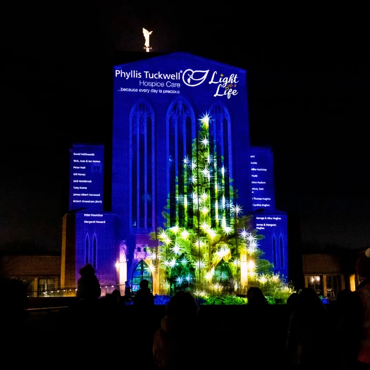 Guildford Cathedral lit up at last year's Phyllis Tuckwell Light up a Life service
