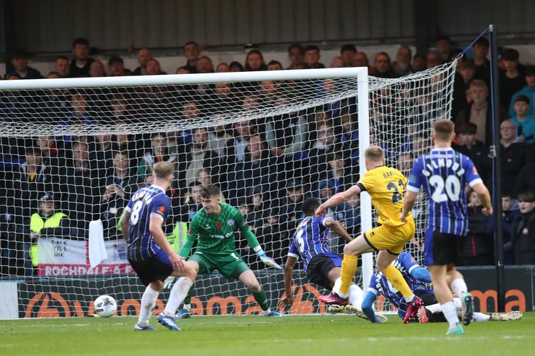 Jack Barham fires Aldershot Town into the lead at Rochdale